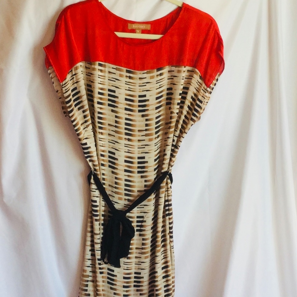 Ellen Tracy Multicolor Midi Belted Dress sz M